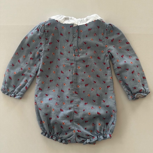 Janie and Jack 12-18 Months Baby Girl Blue Floral Long Sleeve Romper - Picture 4 of 6